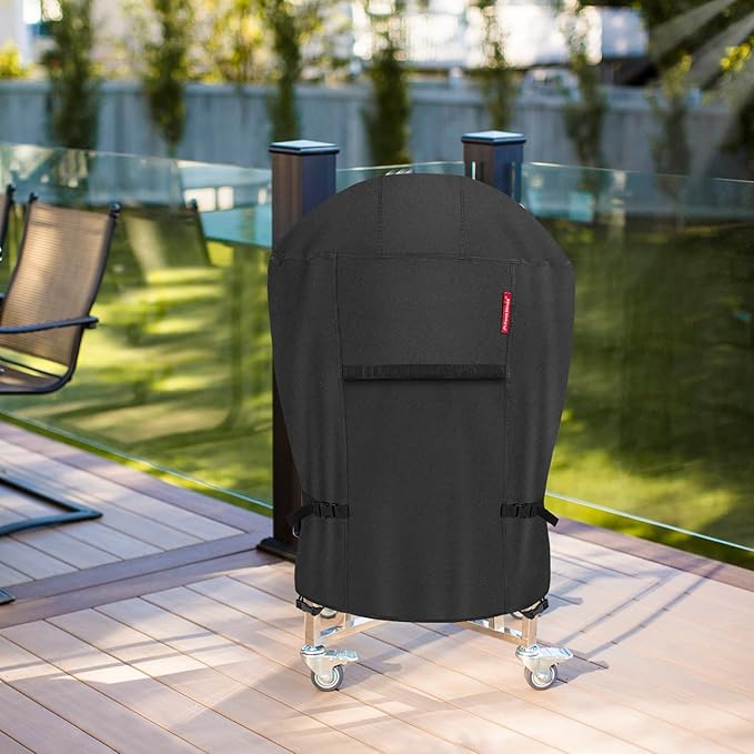 Porch Shield Outdoor Charcoal Kamado Joe Grill Cover Waterproof 600D Rond Smoker Cover Fits 22-24 inch Big Green Egg Char-Griller Char-Broil and Most Kettle Grill 36" Dia x 45" H, Black