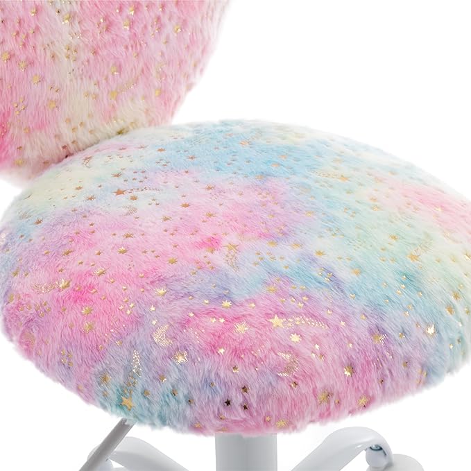 Kmax Kids Reading Chair, Rolling Cute Desk Chair for Girls Swivel Office Chair with Wheels & Heart Back Adjustable Childrens Vanity Chair for Bedroom Reading Room - Faux Fur, Colorful