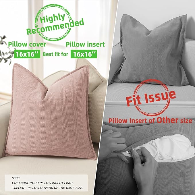 ZWJD Dusty Pink Pillow Covers 16x16 Set of 2 Chenille Throw Pillow Covers with Elegant Design Soft and Luxurious Decorative Throw Pillows for Couch, Bed, and Home Decor