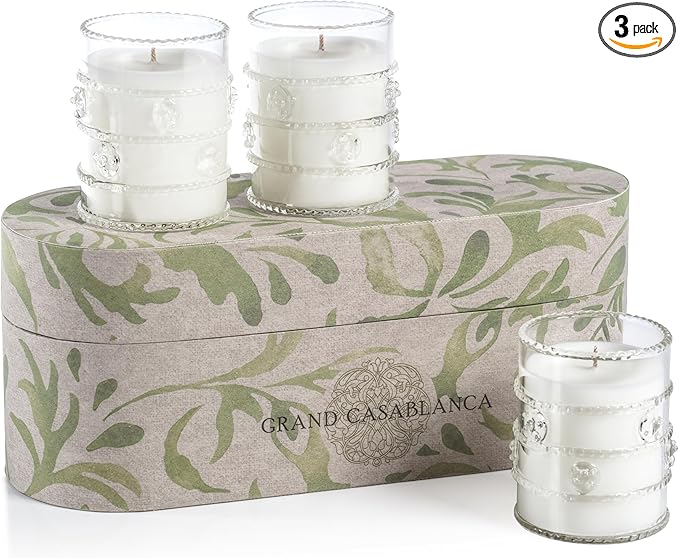 Zodax Grand Casablanca Scented Candle Trio Set for Women and Men - Glass Candles Ideal for Kitchen, Bathroom, and Home Decor - Gift Boxed - Apricot Bloom Scent - Includes 3 Candles