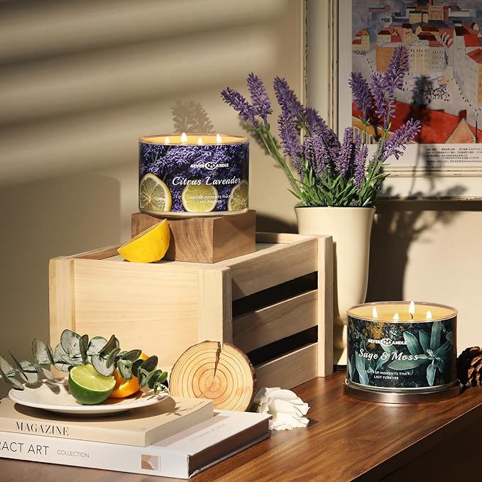 Citrus Lavender Scented Candles, 18oz Soy Candles Non Toxic 4-Wick Large Candle Jars, Over 50 Hours of Burning Time, Ideal for Gifting, Events, Home Decor