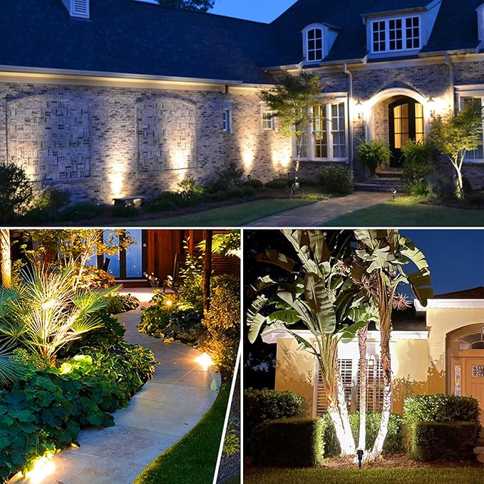 Outdoor Landscape Lighting, 4 Pack LED Outdoor Spot Lights with Transformers, 12V Warm White Low Voltage Landscape Lights IP65 Waterproof Plug in Spotlight for Yard House Pathway Tree Pools