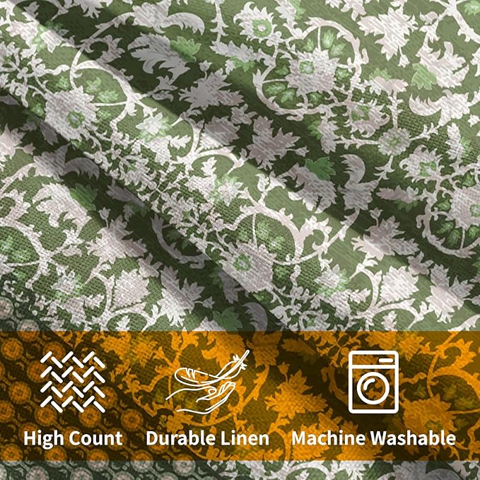 Kawani Green Antique Pillow Covers 16x16 Inch Vintage Floral Block Print Decorative Throw Pillows Set of 2 Retro Turkish Pillowcases for Couch Indoor Outdoor Home Decor