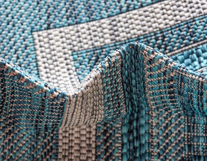 Unique Loom Outdoor Border Collection Area Rug - Soft Border (8'x 11' 4" Rectangle, Teal/ Ivory)