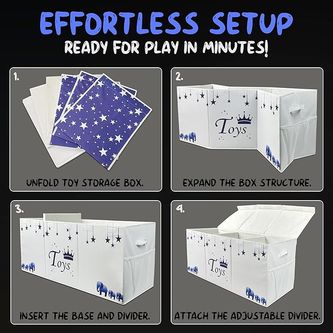 Extra Large Toy Box for Boys - Toy Storage Organizer For Living Room with Lids - 40"x14"x16" Collapsible 600D Oxford Toy Chest for Kids, Boys, Girls - Durable Toy Bin for Playroom, Nursery