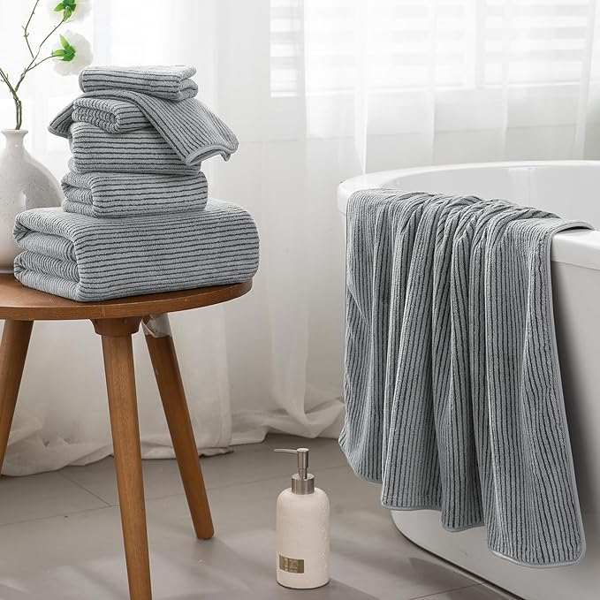 8-Piece Premium Towel Set for Bathroom|2 Oversized Large Bath Sheet,2 Hand Towels,4 Washcloths|Soft Cozy Highly Absorbent Fast Dry Microfiber Towel Set for Hotel,Bathroom Essentials,Dark Grey