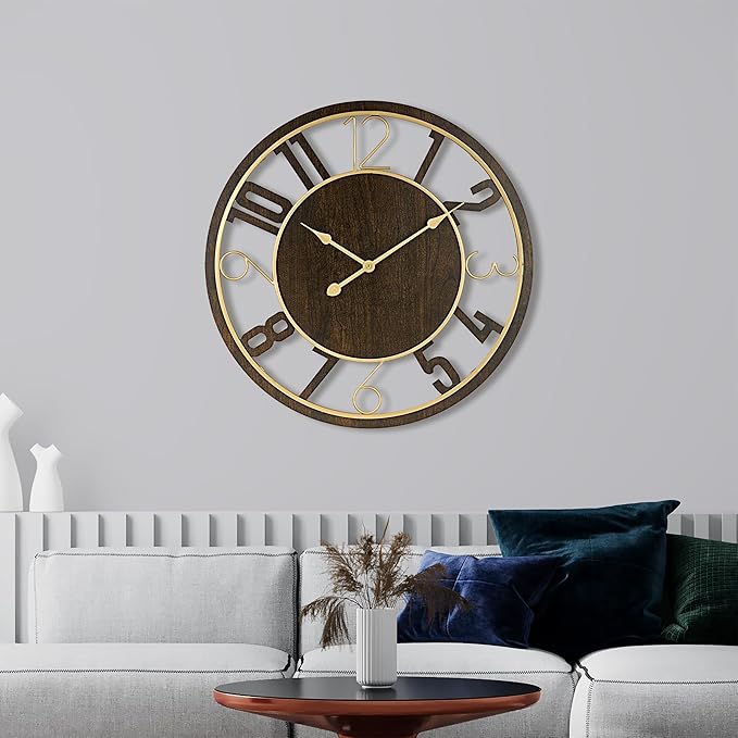 Sorbus 24-Inch Large Wall Clock – Wooden Decorative Clock for Living Room, Kitchen, Bedroom, Office – Easy to Hang Analog Wall Art (Brown)