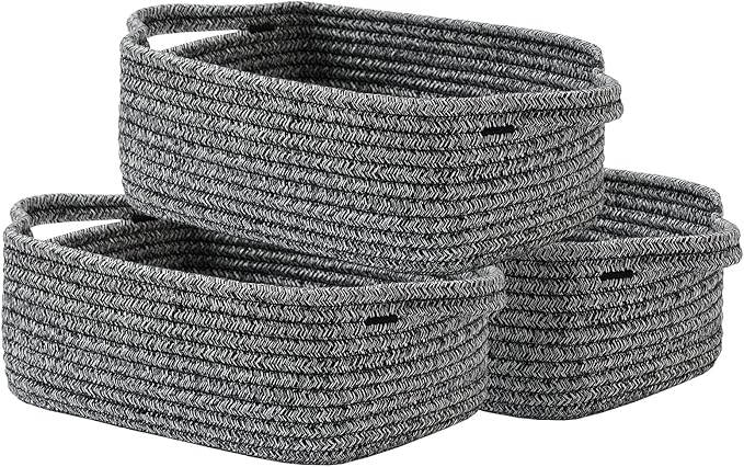KALLAX Small Woven Basket, 12 x 8 x 4.5 Inches, Small Storage Baskets for Organizing, Gift Baskets Empty, Cute Rope Shelf Closet Storage Bins for Shelves, Dog Toy Basket, Mixed Black