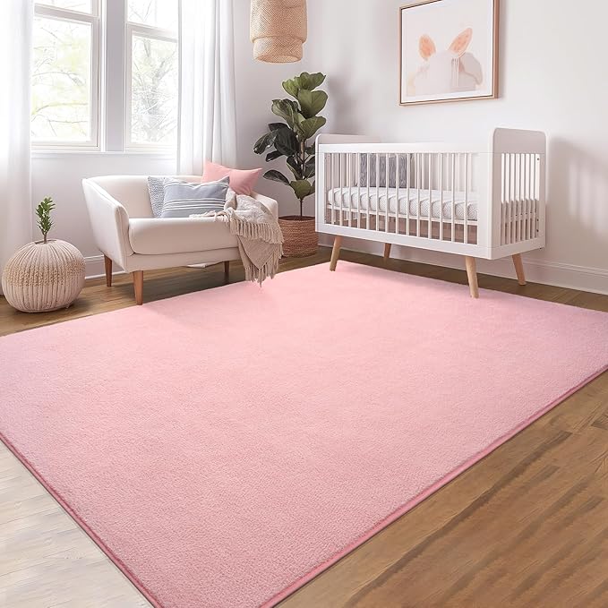 Soft Rugs for Living Room 6x9 Pink, Minimalist Area Rug for Bedroom Nursery Dining Table Dorm, Large Throw Rugs for Girls Kids Room Indoor Floor Carpets