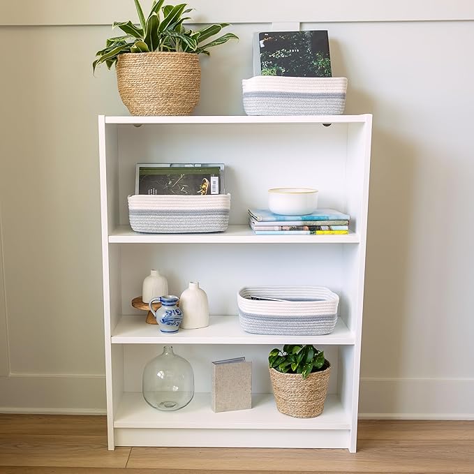 NaturalCozy 11.8"x8"x4.5” Storage Baskets for Shelves 3 Pack | Cotton Rope Woven Small Baskets for Organizing | Small Storage Bins for Nursery, Bathroom, Closet, Cube Shelf, Decorative, Gift Basket