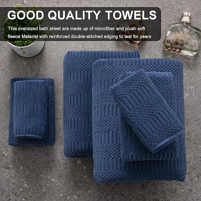 4 Piece Oversized Bath Towels Set 35x70 Inches, Navy Extra Large Soft Bath Sheet Chair Towels 600 GSM Highly Absorbent Quick Dry Towels Set for Bathroom Hotel Spa