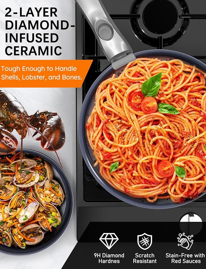 Pro DUXANO 12PC Hybrid 3-Ply Stainless Steel Skillet&Nonstick Pots and Pans Set, High Heat Sear&Fry, 2-Layer Ceramic Induction Cookware, 9H Scratch-Resistant&Anti-Warp,PFAS Free,All Cooktop/Dishwasher