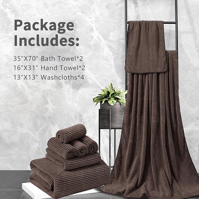 8-Piece Premium Towel Set for Bathroom|2 Oversized Large Bath Sheet,2 Hand Towels,4 Washcloths|Soft Cozy Highly Absorbent Fast Dry Microfiber Shower Towel Set for Hotel Bathroom Essentials,Dark Brown