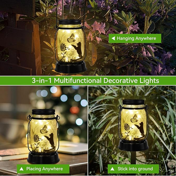 Styleonme Outdoor Solar Dog Lanterns, Solar Waterproof Lights , Mother's Day Lantern Gifts for Women Men, Dog Lovers Gifts, Hanging Dogs Lanterns with Stake for Yard Lawn Garden Decor