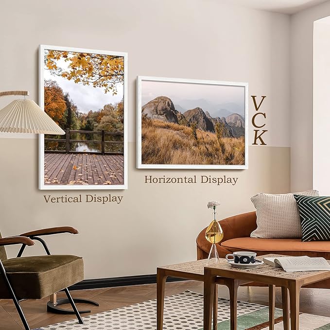 VCK 27x40 Picture Frame Set of 4 - White, Gallery-Quality Wood Poster Frames, 1.1-Inch Wide Border, Polished Plexiglass, Vertical or Horizontal Wall Display for Photo/Art/Prints, White