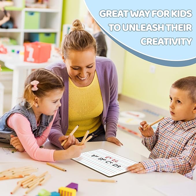 White Board Dry Erase Boards Classroom Pack Mini White Boards 9" x12” Double Sided Personal Whiteboards for Students Teachers School Supplies Lapboards (6Pack line whiteboard & Erasers & Pens)