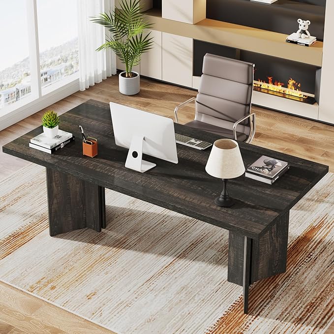 Tribesigns 63-inch Executive Desk, Vintage Office Computer Desk with Large Tabletop, Farmhouse Wood Writing Conference Table Workstation for Home Office, Study, Dark Gray