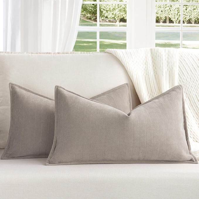 ZWJD Gray Pillow Covers 12x20 Set of 2 Chenille Pillow Covers with Elegant Design Soft and Luxurious Decorative Throw Pillows for Couch, Bed, and Home Decor