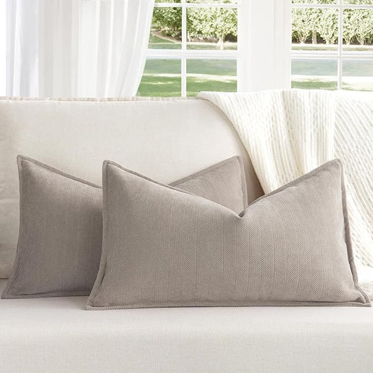 ZWJD Gray Pillow Covers 12x20 Set of 2 Chenille Pillow Covers with Elegant Design Soft and Luxurious Decorative Throw Pillows for Couch, Bed, and Home Decor