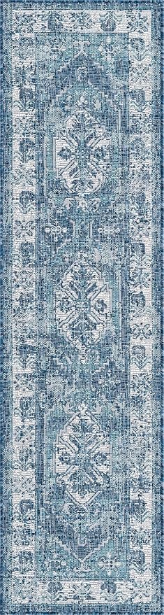 Unique Loom Outdoor Traditional Collection Area Rug - Valeria (2' x 7' 10" Runner, Blue/ Ivory)