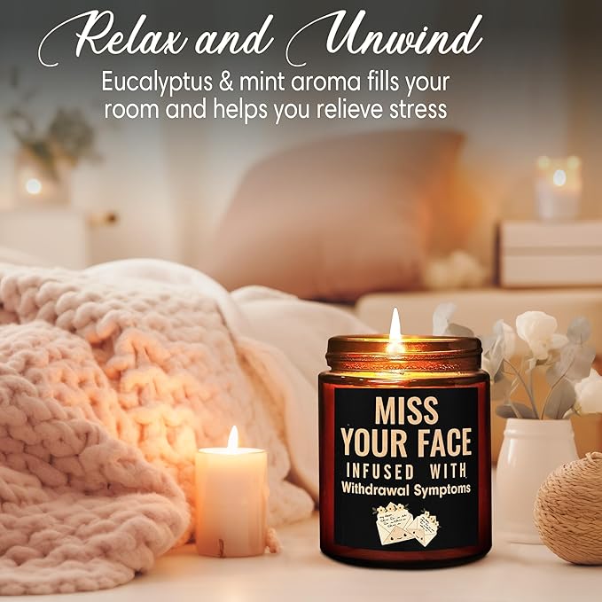 Funny Friend Gifts for Women Men - Miss Your Face Candle - Friendship, Birthday Gift for Her Him - Gifts for Best Friend Bestie Sister Mom - Fun Relaxing Gift - Natural Soy Wax Candle for Home