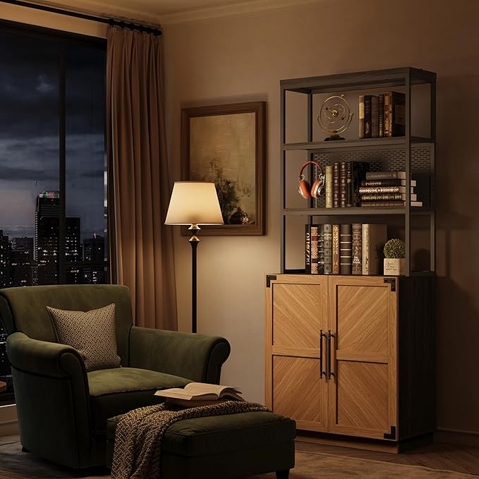 SICOTAS 5 Tier Bookcases Bookshelf with Storage - 75.3” Tall Bookcase with Doors, Large Heavy Duty Freestanding Display Cabinet Farmhouse Book Shelves for Living Room, Home Office, Small Space (3PCS)