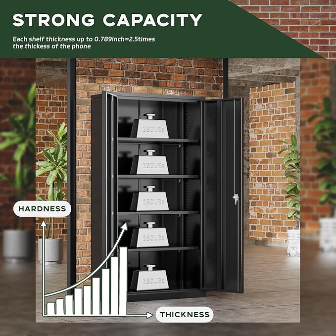Greenvelly Metal Garage Storage Cabinet with Doors and Adjustable Shelves,72" Black Steel Lockable File Cabinet for Home Office,Garage,School(36" W x 18" D)