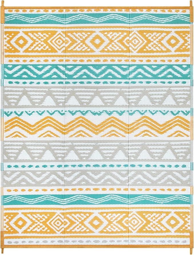 Lahome Outdoor Rugs 8x10 Waterproof, Reversible Outdoor Plastic Straw Rug for Camping Patio, RV Outdoor Rugs Outside, Outdoor Carpet for Porch Deck Backyard Picnic(Blue/Yellow,8'x 10')