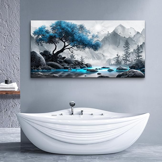 Lapremoly Large Canvas Wall Art For Living Room Wall Decor For Office Wall Decorations For Bedroom Black And White Painting Blue Tree Landscape Wall Pictures Hotel Artwork Posters Family Home Decor