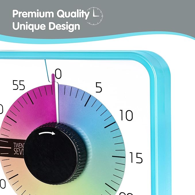 Visual Timer 7.5 inch; 60 Minute 1 Hour Countdown Timer for Kids Classroom Teaching Tool Home Office Meeting, Mechanical Countdown Clock for Exam Time Management Magnetic, Sky Blue with Colorful Disc