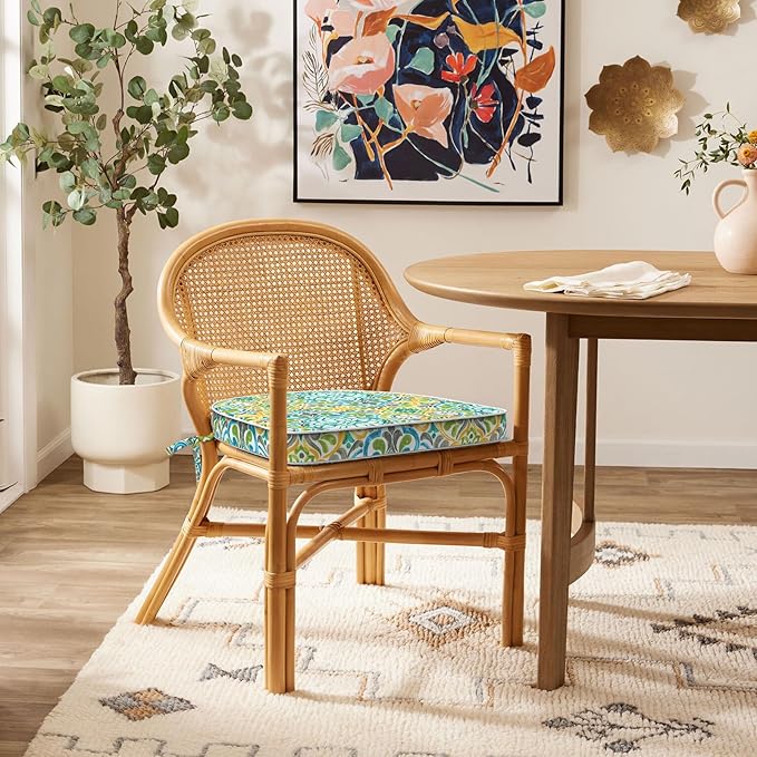 Set of 2 Outdoor Chair Cushions 19"x19"x2",Water Repellent Dining Seat Cushion with Ties and Removable Covers, Chair Cushions for Indoor and Patio Furniture, Damask Green