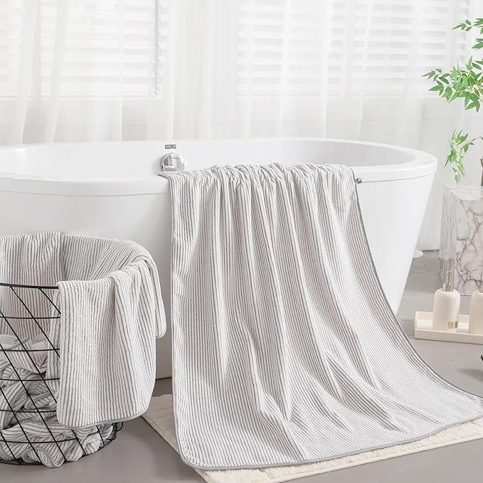 4 Piece Bath Towel Set 35"x70"Oversized Bath Towel for Bathroom Ultra Soft Fluffy Extra Large Bath Sheet Luxury Premium Bathroom Towel Highly Absorbent Quick Dry Shower Towel for Hotel Spa,Beige White