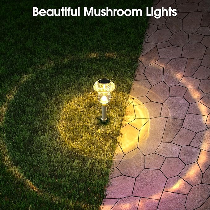 Solar Outdoor Lights, 8 Pack Waterproof Solar Mushroom Lights for Garden Yard Pathway Path Walkway Driveway Lawn Landscape Outside Decor(Warm White)