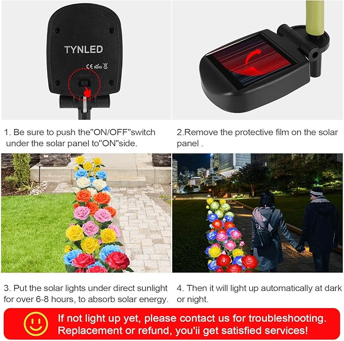 TYNLED Outdoor Solar Garden Stake Lights,Upgraded LED Solar Powered Light with 6 Rose Flowers, Waterproof Solar Decorative Lights for Patio Pathway Courtyard Garden Lawn