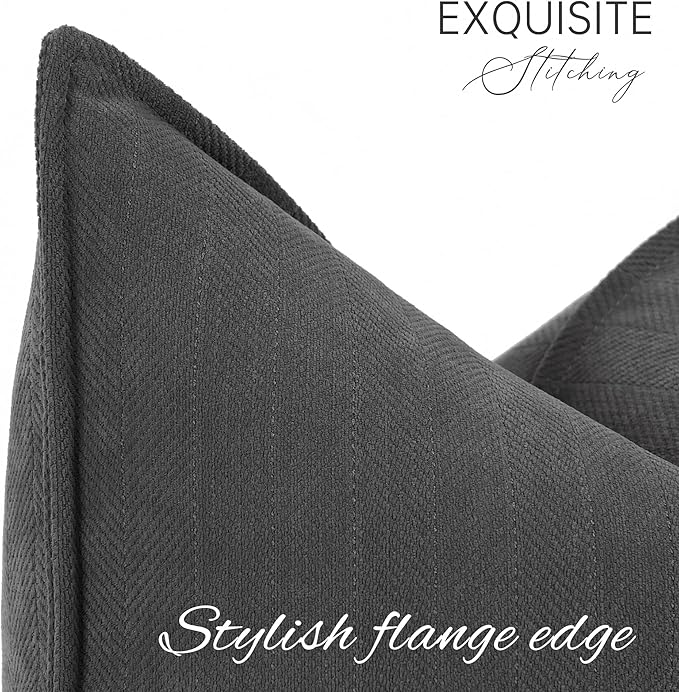 ZWJD Rustic Gray Pillow Covers 16x16 Set of 2 Chenille Throw Pillow Covers with Elegant Design Soft and Luxurious Decorative Throw Pillows for Couch, Bed, and Home Decor