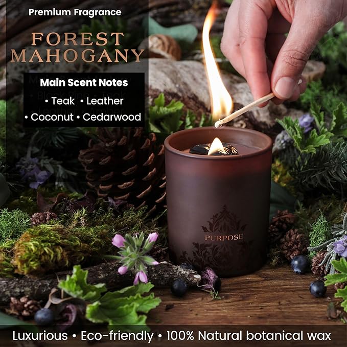 Empowerment Crystal Candle, 7.4 Oz, Brown - Forest Mahogany Scented Candle - Candles for Men with Wooden Wick, Black Tourmaline, Essential Oils & Premium Botanical Soy, Coconut and Beeswax
