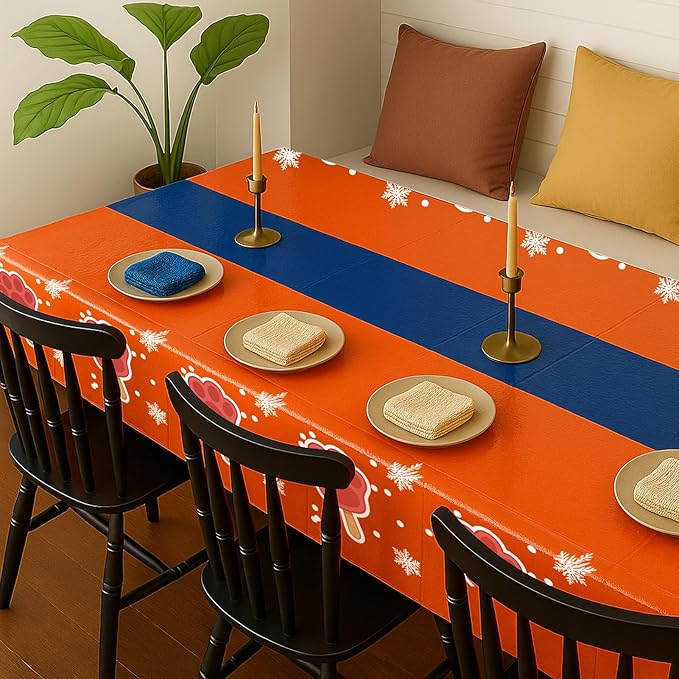 4Pcs 2in1 Paw Print Birthday Party Decorations Tablecloth, 54" x 108" Paw Table Cloth Disposable Rectangle Plastic Anime Table Cover for Kids Baby Shower Themed Party Supplies
