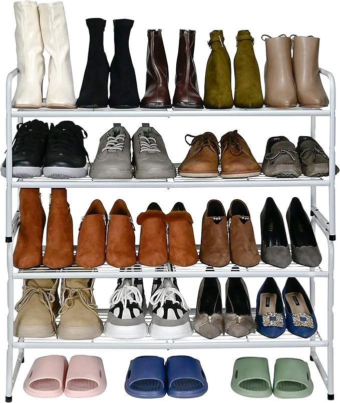 SUFAUY 2 Pack 2-Tier 33" Wide Shoe Rack, Shoe Shelf Storage Organizer for Entryway, Extra Large Capacity, Bedroom Footwear Organizer, Wire Grid, White