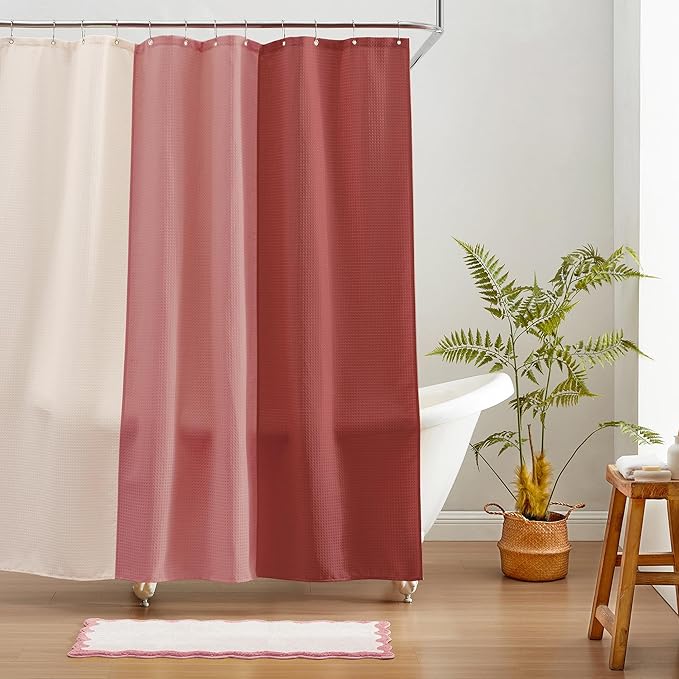 MONDAY MOOSE Bath Mat with Scalloped Wavy Ripple Design, Microfiber Absorbent Non Slip Tufted Rug for Floor, Shower or Kitchen (24x47 inch, Pink)