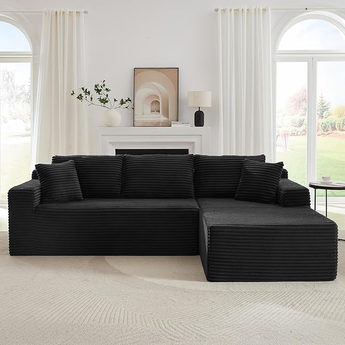 105''Sectional Cloud Couch with L Shaped Chaise,Modern Modular Sectional Sofa,Comfy Sectional Couches for Living Room,Bedroom,Apartment (Black, Right Facing Chaise)