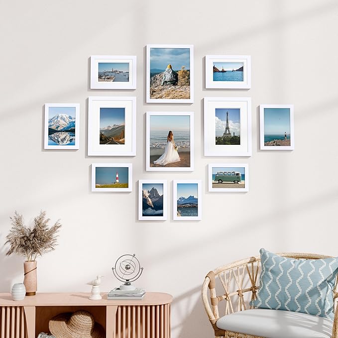 Vittanly Picture Frames Collage Wall Decor for Mounting or Tabletop Display, Gallery Wall Frame Set for Family, Multi Sizes Including 4pcs 8x10, 4pcs 5x7, 4pcs 4x6, White