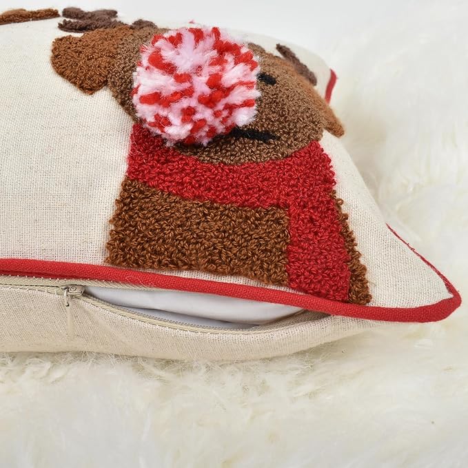 Merry Woofmas Christmas Pillow Covers 12x20, Cute Dog Embroidered Christmas Throw Pillow Covers Christmas Decorations Holiday Pillows for Home Couch,Linen/red