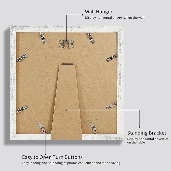 12x12 Picture Frame Set of 4 with Tempered Glass, Display 10x10 Pictures with Mat or 12 x 12 Without Mat, Wooden Photo Frames for Tabletop Display and Wall Mounting