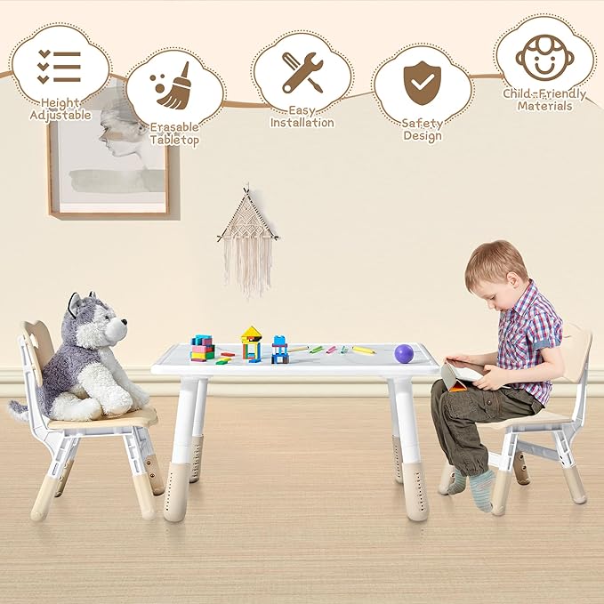 Adjustable Kids Table Chairs Set – Graffiti Desktop, Multi-Activity Height-Adjustable Toddler Study Desk for Ages 3-8 – Ideal for Home, Classroom, Daycare (B-Brown, 2 Chairs-31.5" L x 23.6" W)