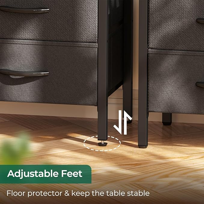 Huuger Nightstand with Charging Station, 27.6 Inch End Table Bedside Table with USB Ports and Outlets, Fabric Drawers, Night Stand for Bedroom, Rustic Brown and Black