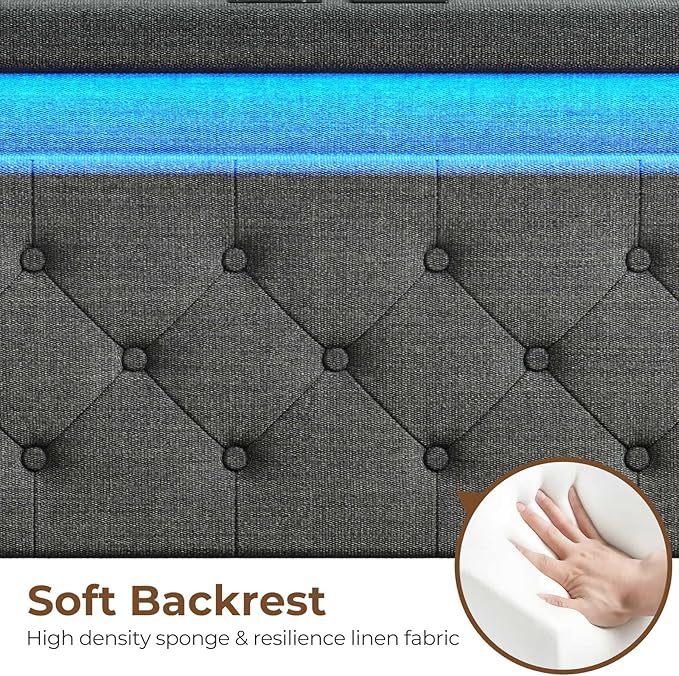 Rolanstar Twin Bed Frame with Charging Station and LED Lights, Upholstered Bed with Adjustable Headboard and 4 Storage Drawers, No Box Spring Needed, Easy Assembly, Dark Gray