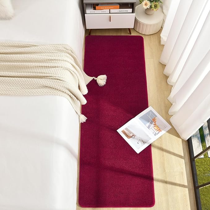 Soft Runner Rugs for Bedroom 2x6, Non Slip Runners for Hallway Kitchen Laundry Dorm Washable, Minimalist Low Pile Long Rugs for Boys Men Girls Kids, Wine Red