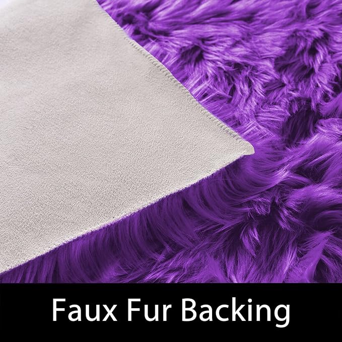 Latepis Runner 2x6 Purple Sheepskin Throw Rugs Washable Faux Fur Rug Shag Fluffy Carpet for Living Room Playroom Sofa Bedside Rugs Room Decor Sheepskin