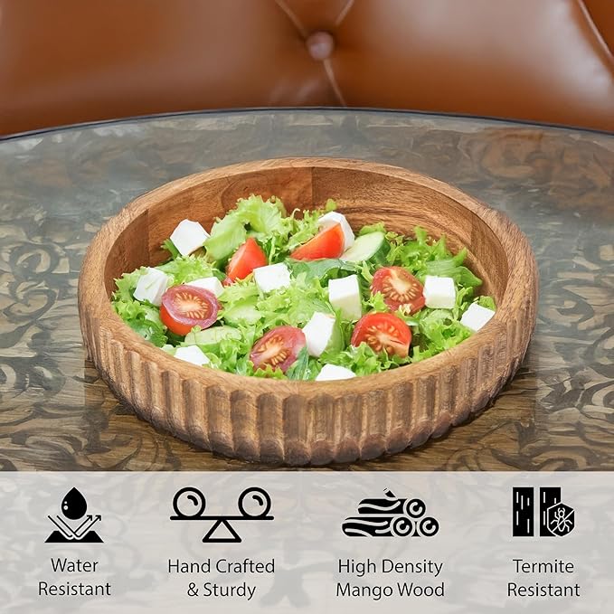 Wooden Serving Bowl– 2 Inches, Mango Wood – Large Bowl, Color-Natural Wood Finish