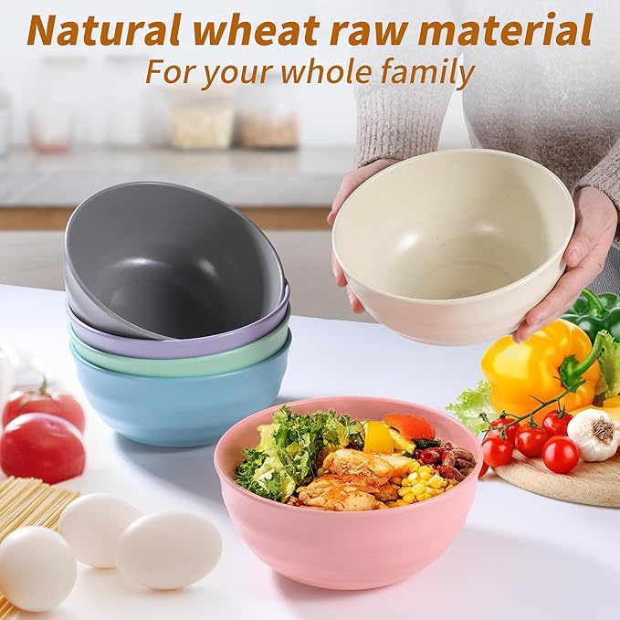 6PCS 60 Oz Wheat Straw Bowls, Must-have for Kitchen, Heat and Cold Resistant&Microwave and Dishwasher Safe Colorful Wheat Straw Bowls Series, Meeting Diverse Needs of Dorm, Apartment and Home